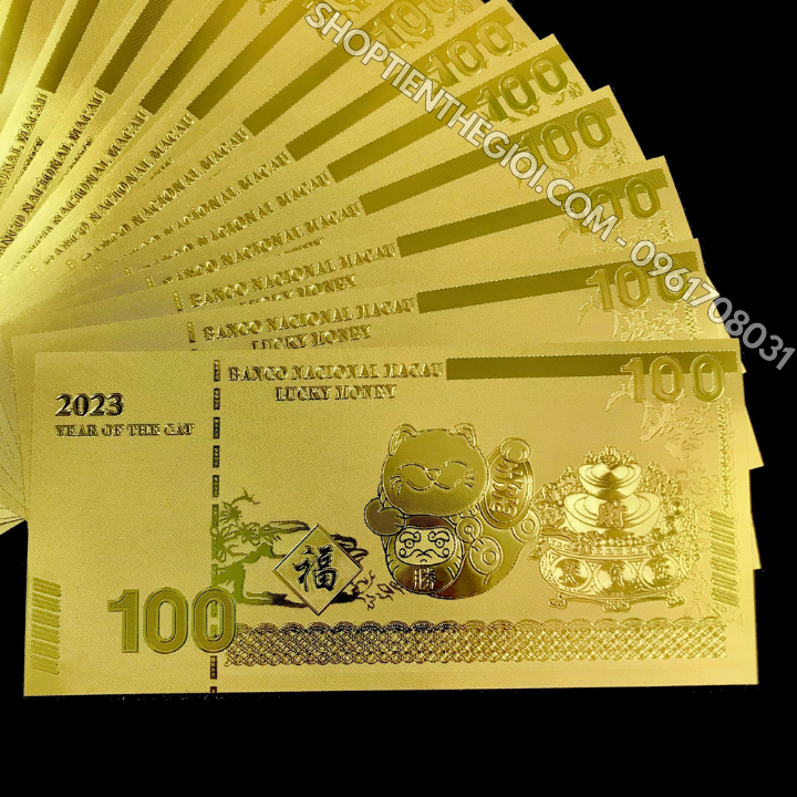 Tiền lì xì con Mèo Thần Tài mạ vàng plastic - SP005900